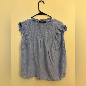 Blue Striped Top with Ruffle Sleeves (pearl detailings)